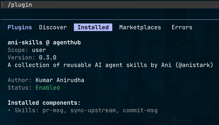 ani-skills namespaced skills in Claude Code